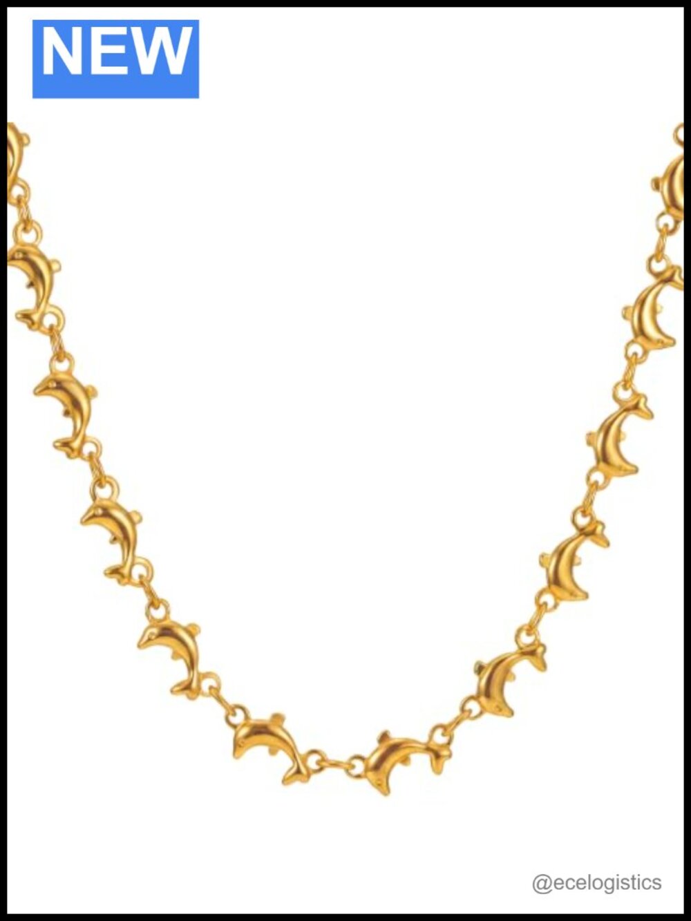 Dolphin Link Chain Necklace 24k Gold Plated